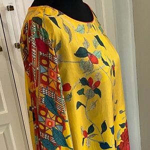 Johnny Was Seillio Yellow Floral Silk Tunic